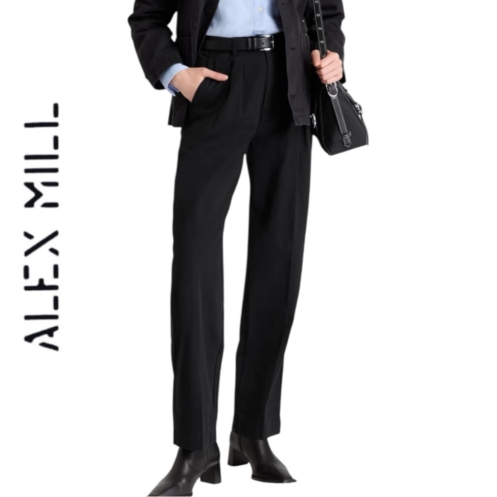 Alex Mill Revolve Keaton Double Pleat Pant High Rise Twill Cotton Lyocell